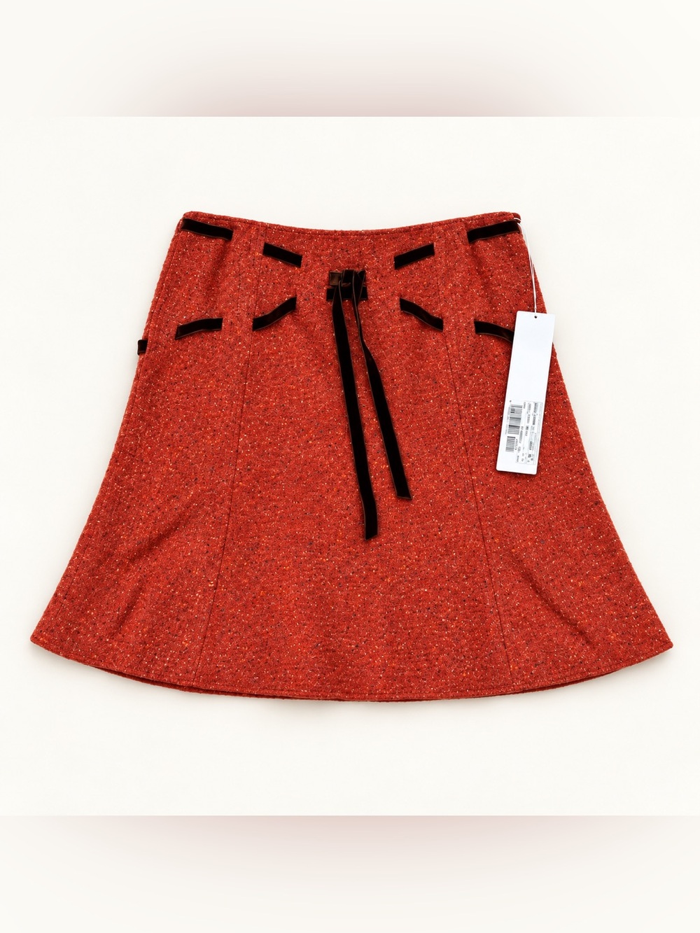 Valentino NWT Vintage Chocolate Brown Wool Velvet Trim Tulip Skirt ret.$2190